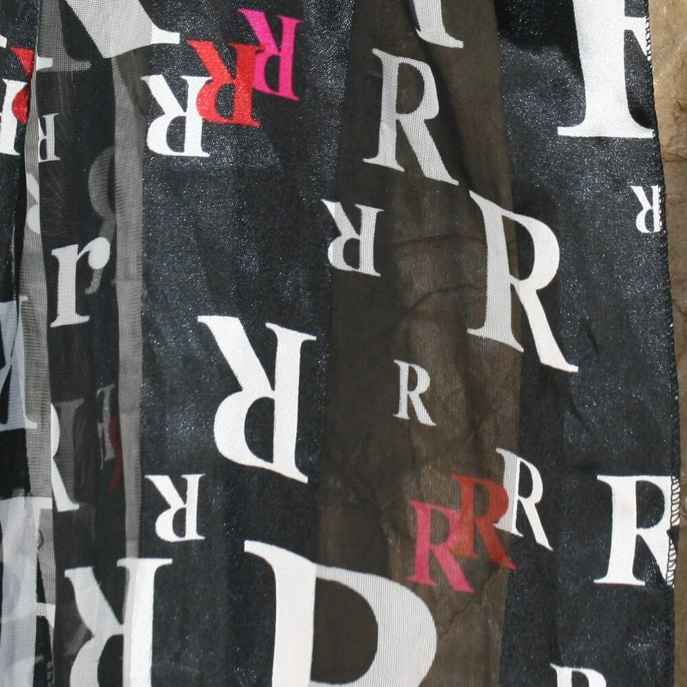 SPACE AGE Scarf Printed Letter R Silky Black White Red Pink Rectangle 58 x 13